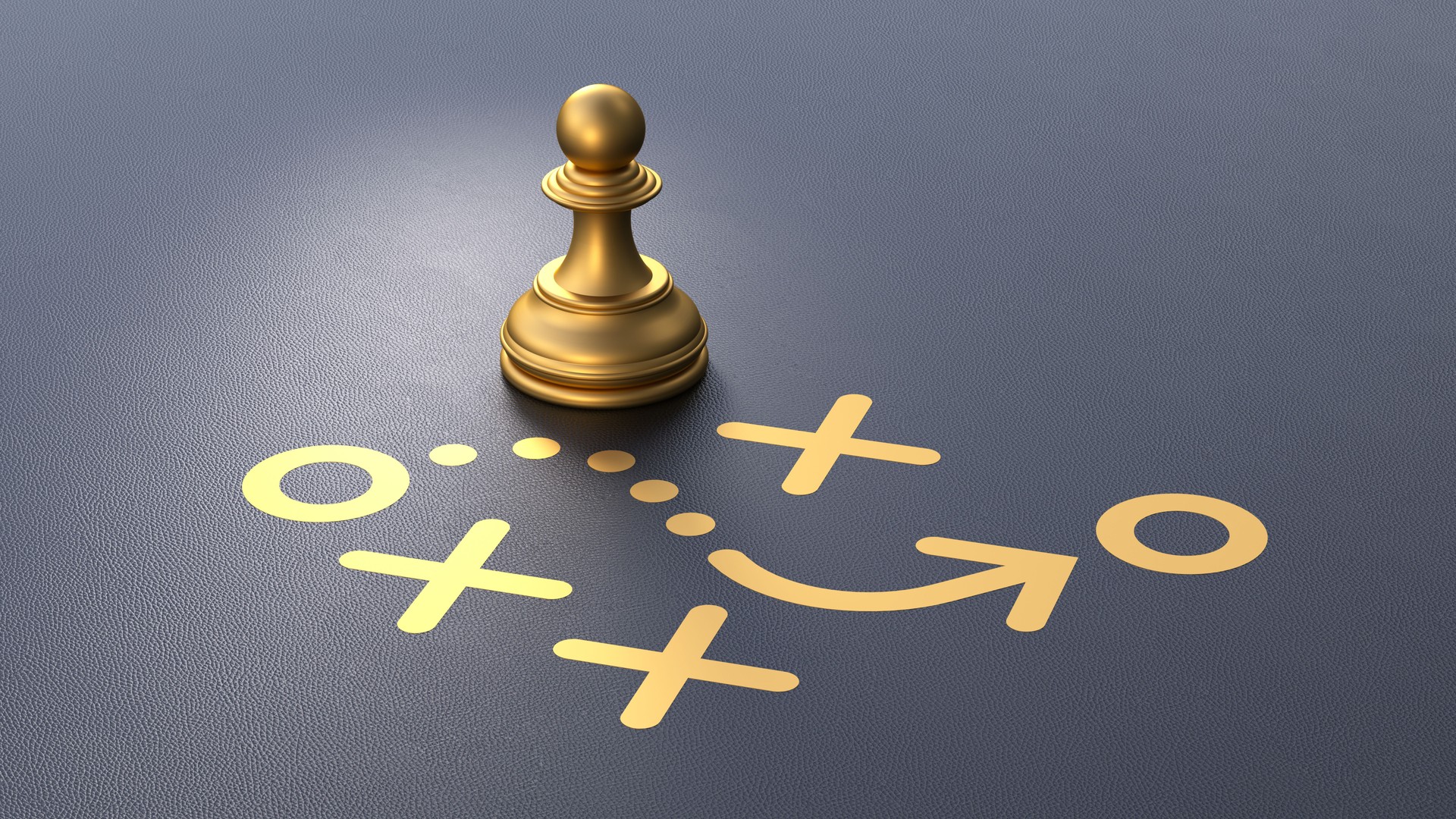 Planning Strategy Concept. Strategic Vision: Golden Chess Pawn with Strategy Diagram. 3D rendering.